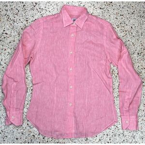Dan Roma Women's Button Up Long Sleeve‎ Pink Linen Shirt Size Small